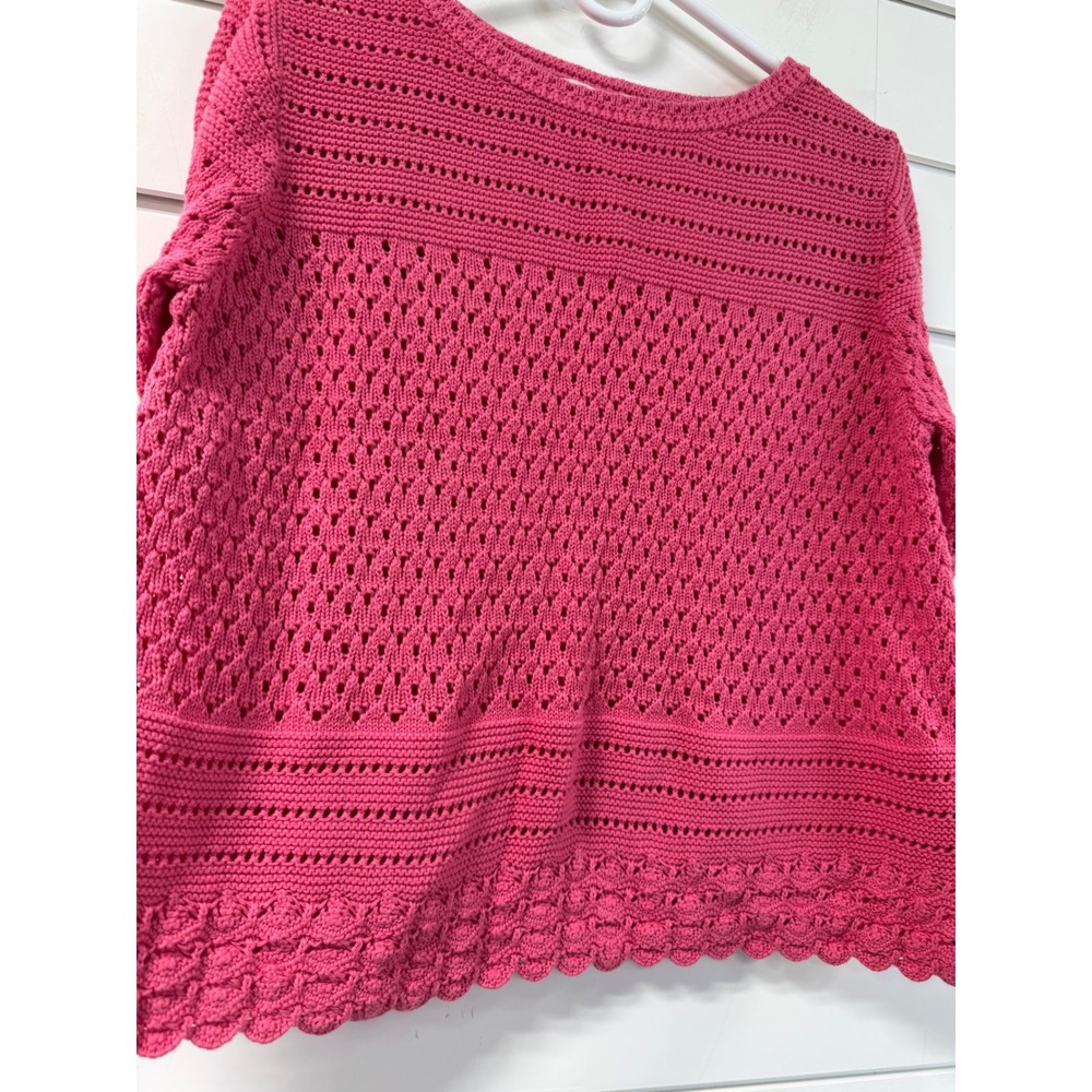 Boden Pink Cotton Pointelle Knit Scalloped Hem Sweater K0336 Womens Large - Picture 8 of 9